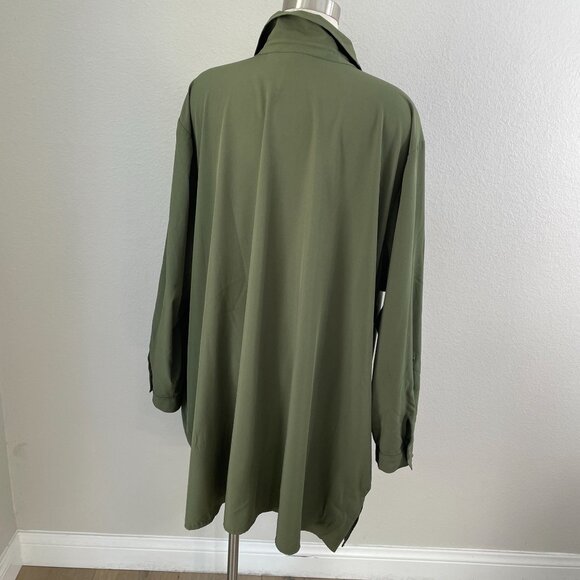 Susan Graver Woman Plus 4XP Olive Green Button UpTunic Shirt Pockets Long Sleeve - Picture 9 of 9